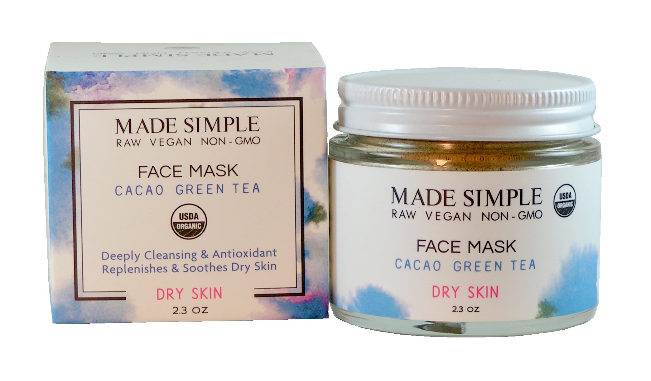 Cacao Green Tea Face Mask for Dry Skin - Organic, Vegan & Cruelty-free