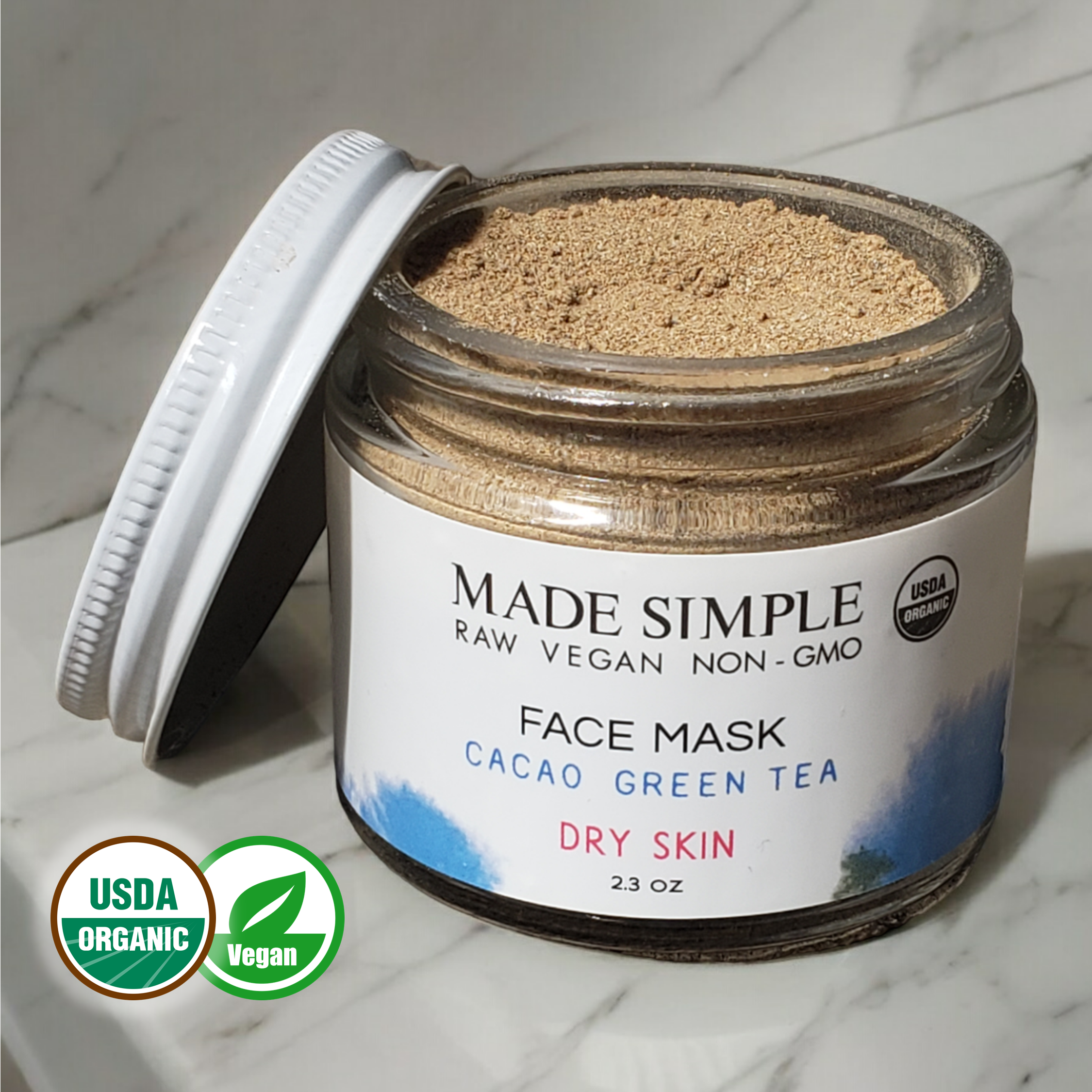 Cacao Green Tea Face Mask for Dry Skin - Organic, Vegan & Cruelty-free